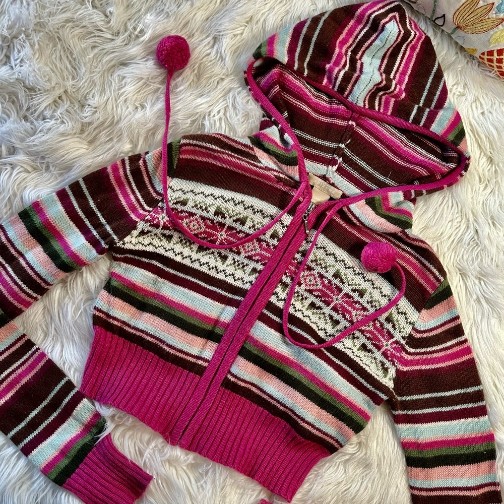 Arizona • Angora Mix Cropped Fair Isle Knit Hoodie